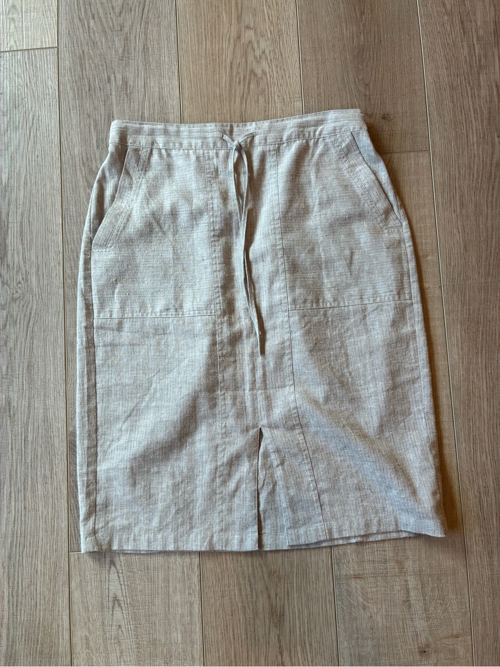 Prana Neutral tan Linen-look hemp blend pencil midi Drawstring Skirt pockets s